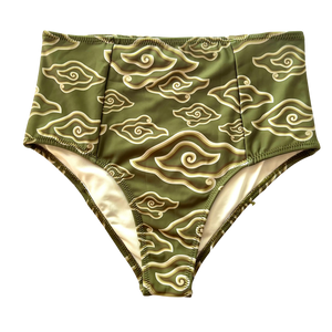 Olive Clouds Batik | High Waisted Bikini Bottoms