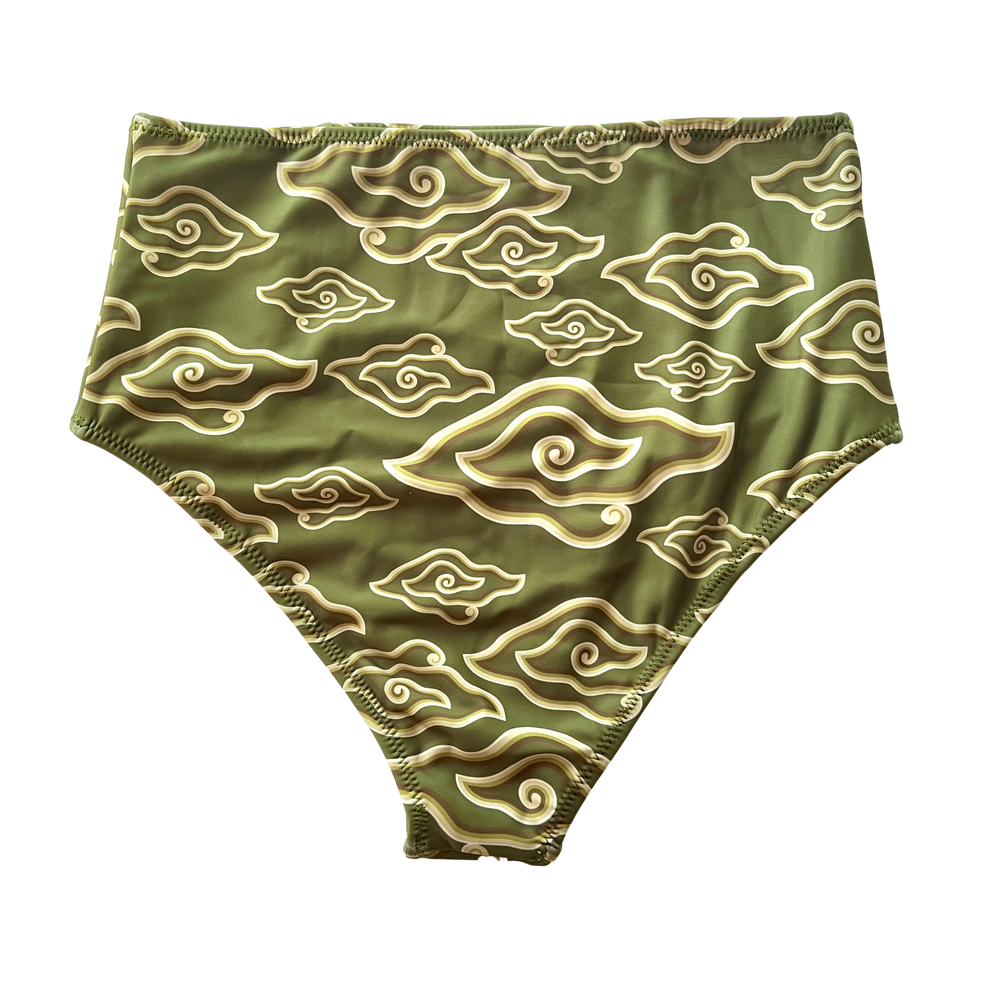 Olive Clouds Batik | High Waisted Bikini Bottoms