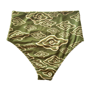 Olive Clouds Batik | High Waisted Bikini Bottoms