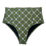 Olive Geometric Batik | High Waisted Bikini Bottoms