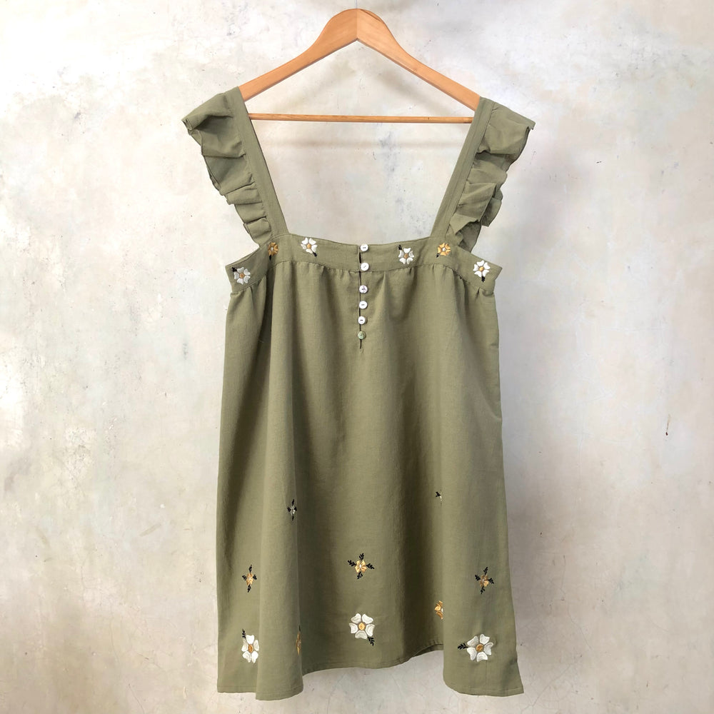 AYU FRILL MINI DRESS - OLIVE