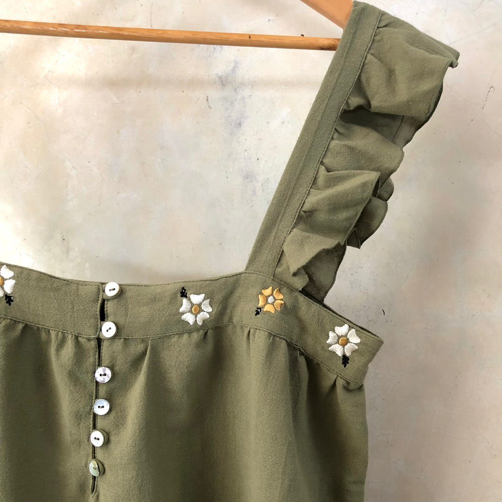 AYU FRILL MINI DRESS - OLIVE
