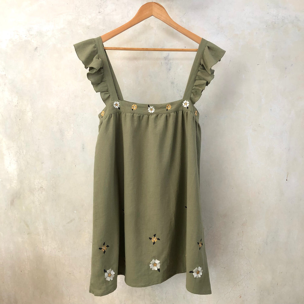 AYU FRILL MINI DRESS - OLIVE
