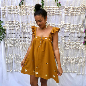 AYU FRILL MINI DRESS - TURMERIC