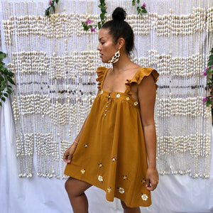 AYU FRILL MINI DRESS - TURMERIC